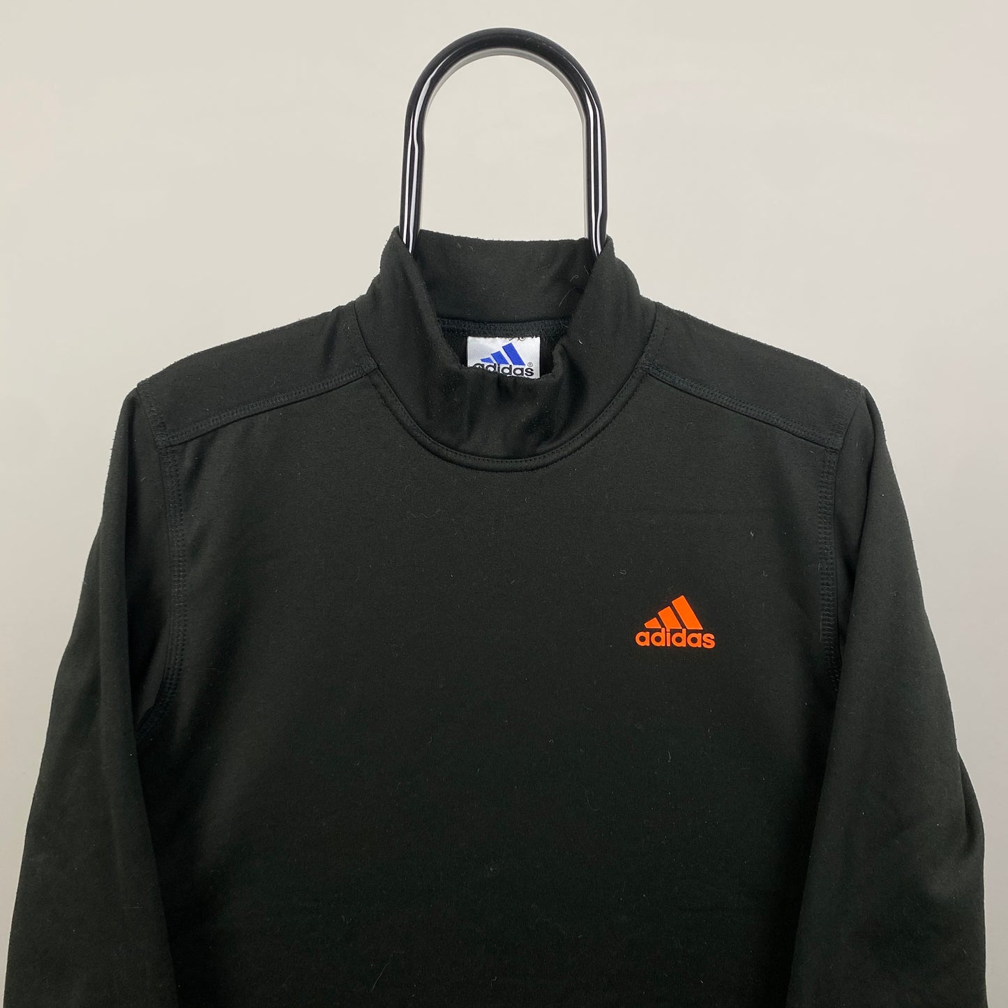 90s Adidas Thermal Mock Neck Sweatshirt Black Medium