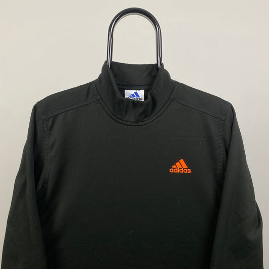 90s Adidas Thermal Mock Neck Sweatshirt Black Medium