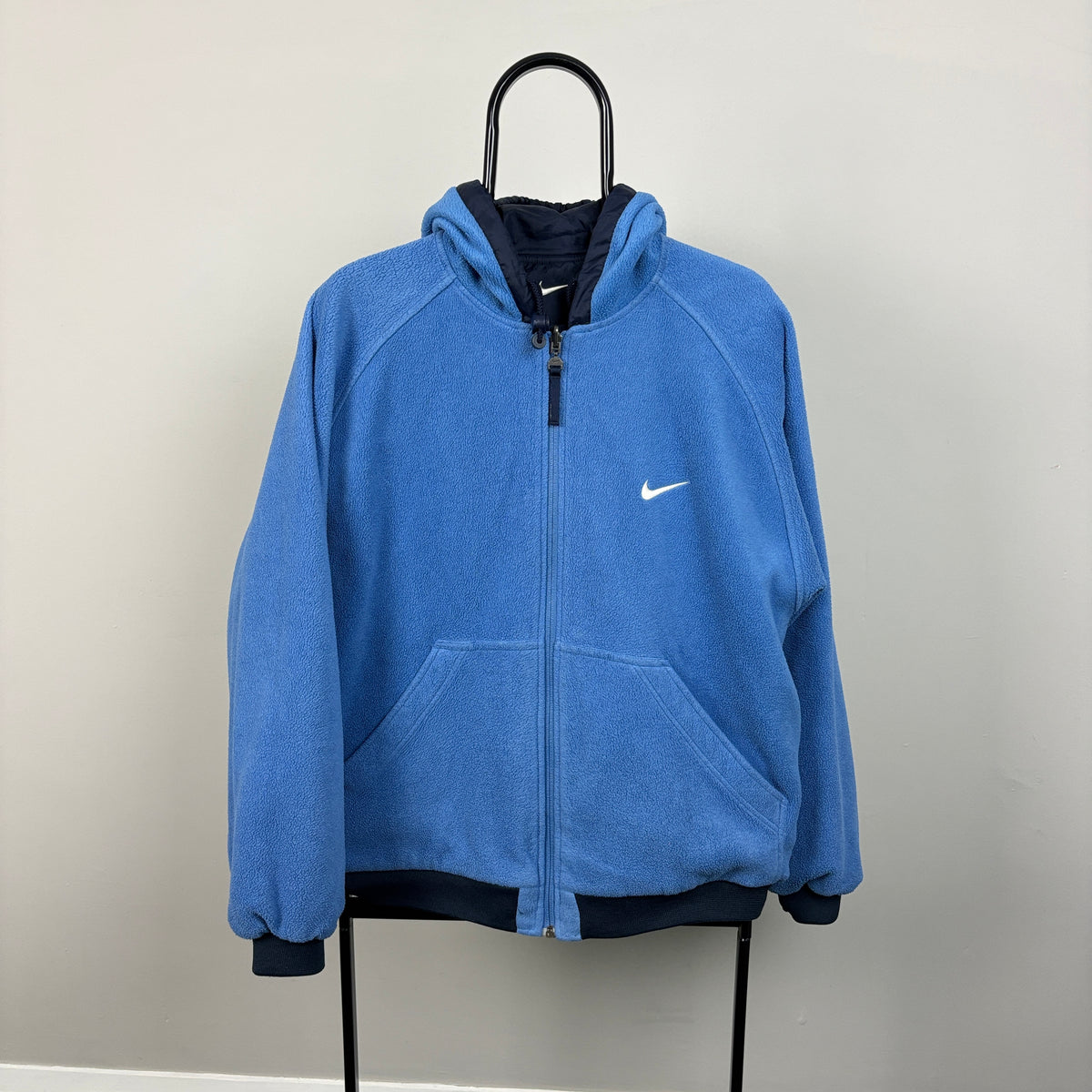 90s Nike Reversible Fleece Coat Jacket Blue Large