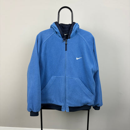 90s Nike Reversible Fleece Coat Jacket Blue Large