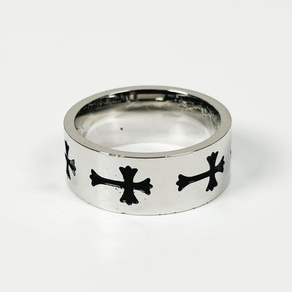 Retro Gothic Cross Band Ring Silver