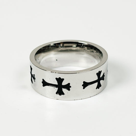 Retro Gothic Cross Band Ring Silver