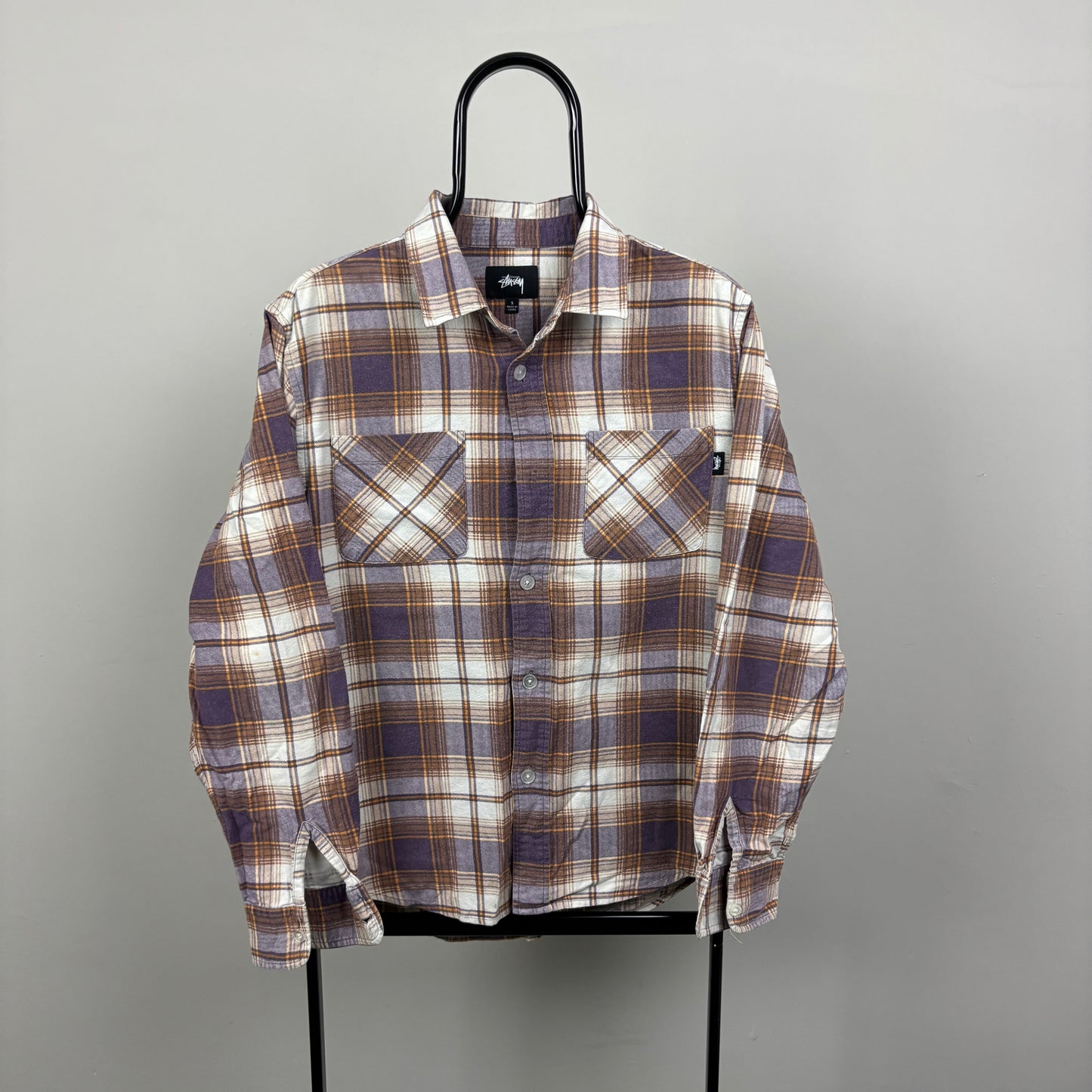 00s Stussy Plaid Shirt T-Shirt Purple Small