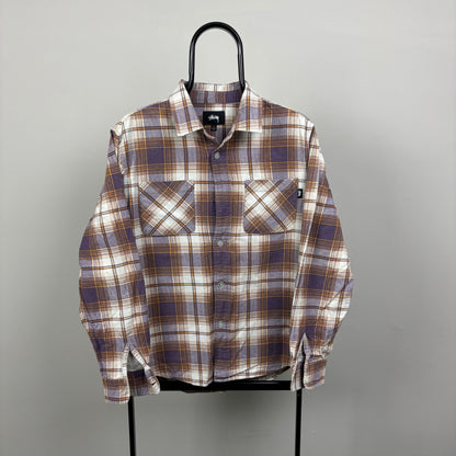 00s Stussy Plaid Shirt T-Shirt Purple Small