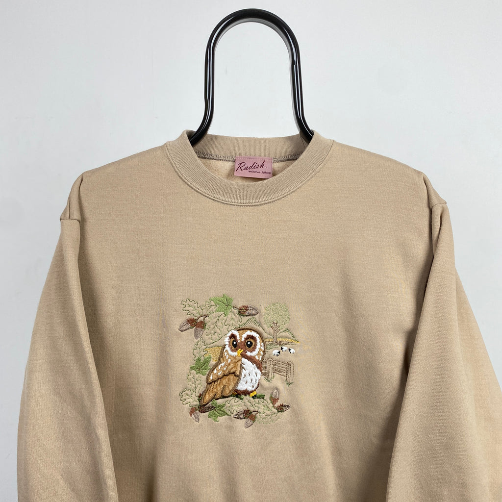 Retro 90s Owl Sweatshirt Brown Small