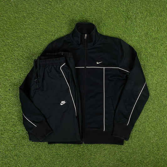 00s Nike Piping Windbreaker Jacket + Joggers Set Black Small