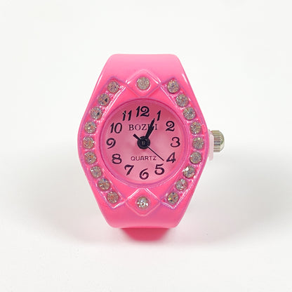 Encrusted Watch Ring Adjustable Pink