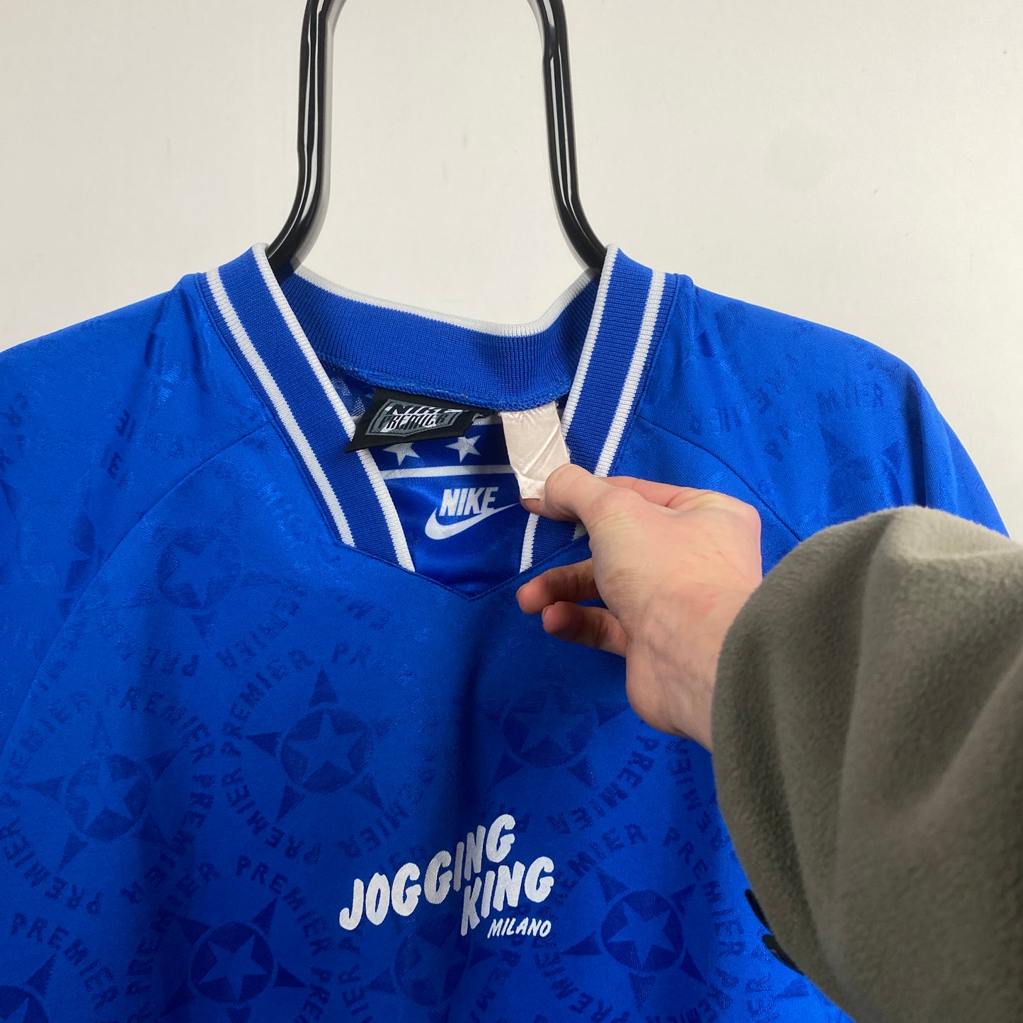 90s Nike Premier Football Shirt T-Shirt Blue XL