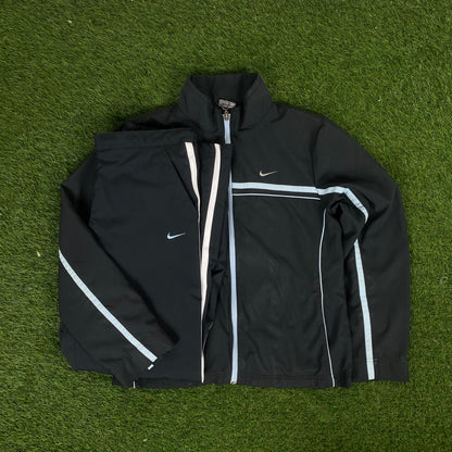 00s Nike Piping Windbreaker Jacket + Joggers Set Grey Small