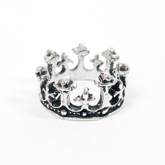 Retro Adjustable Antique Crown Ring Silver