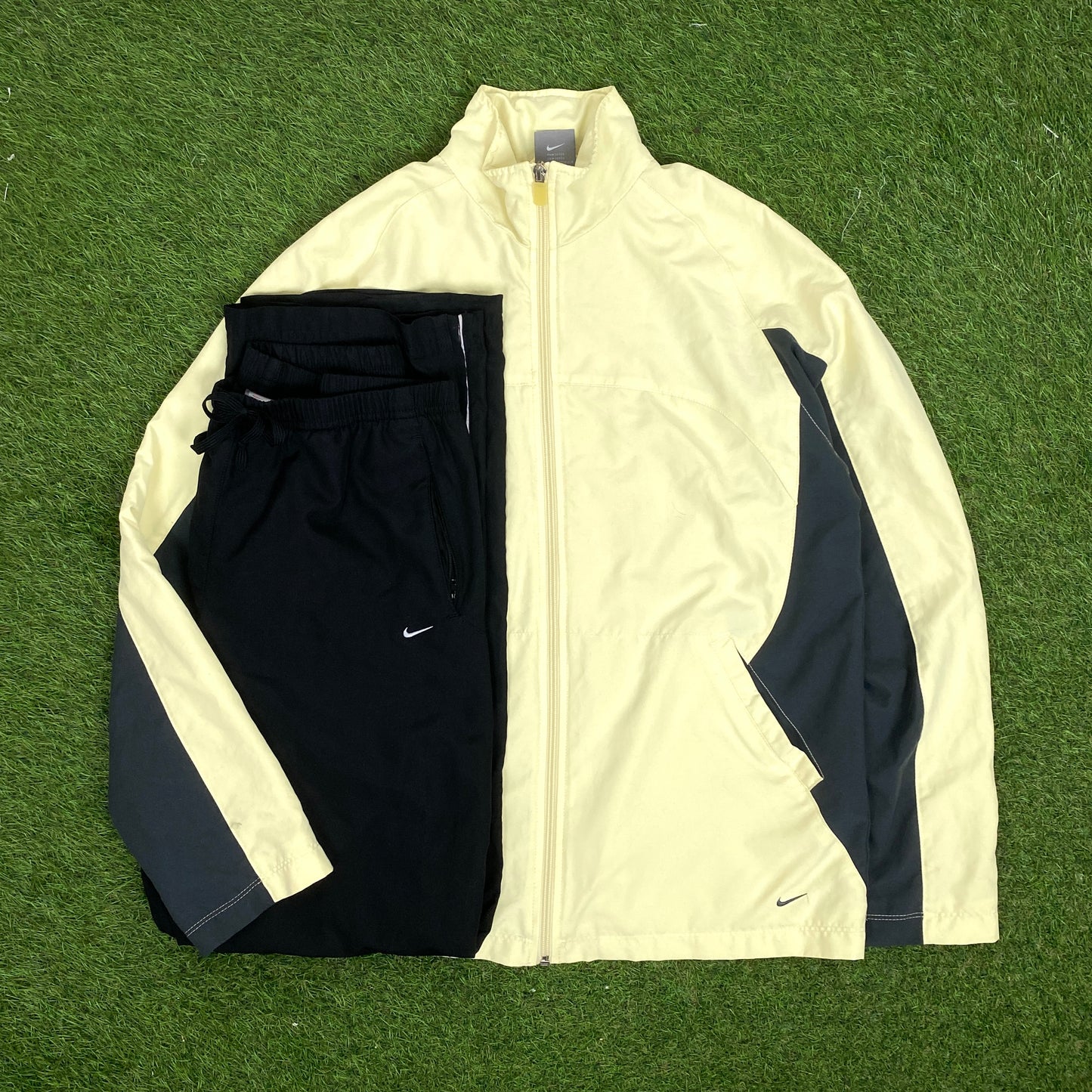 00s Nike Piping Windbreaker Jacket + Joggers Set Yellow Medium