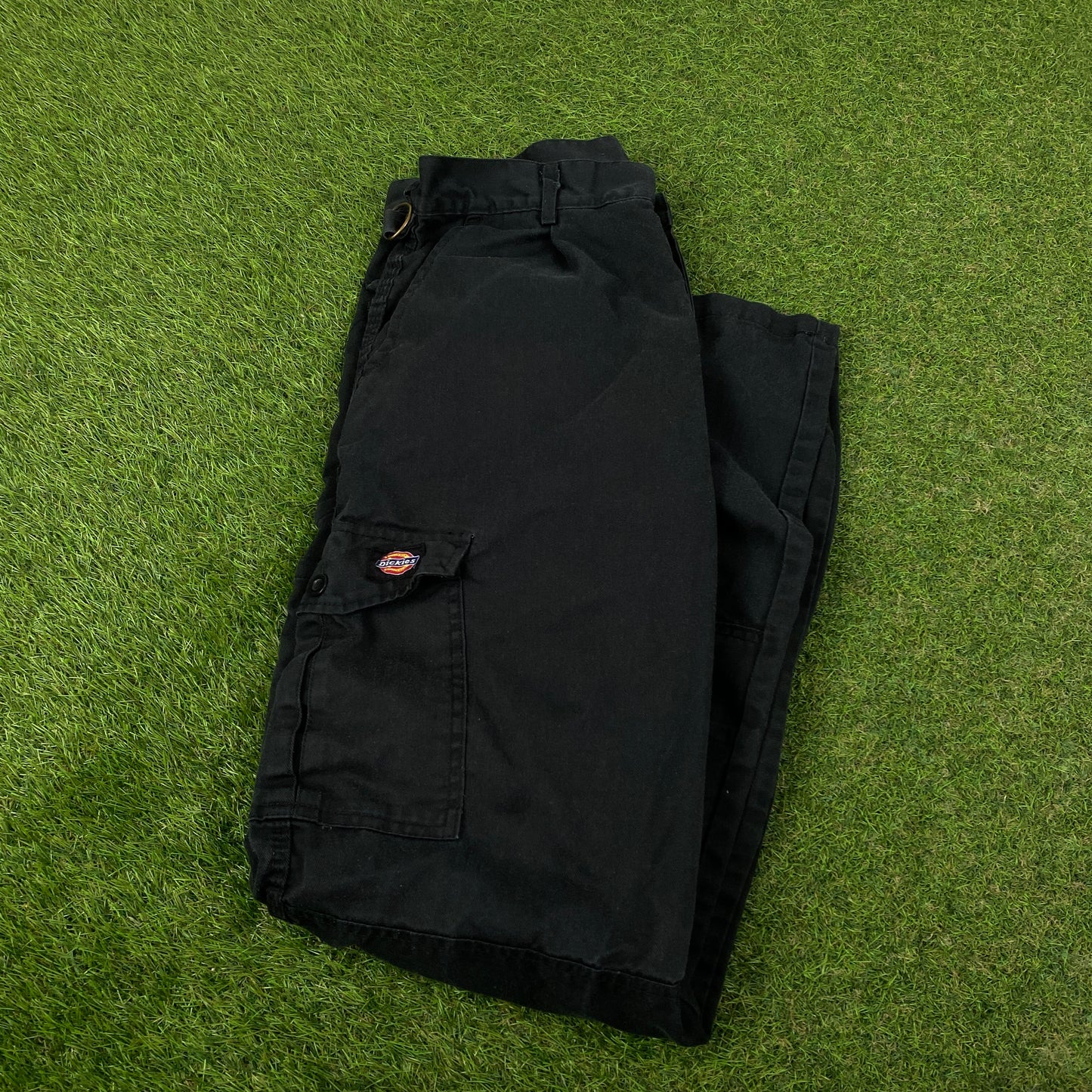 Retro Dickies Workwear Cargo Trousers Joggers Black Large