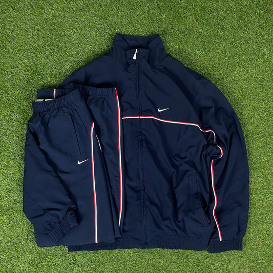 90s Nike Piping Tracksuit Jacket + Joggers Set Blue Large