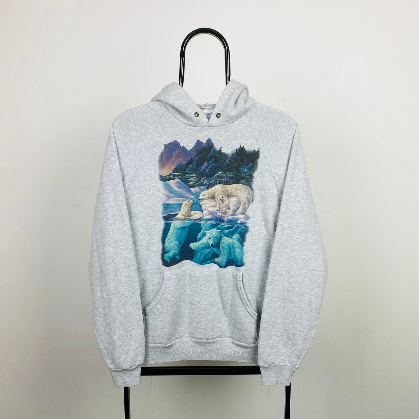 Retro Screen Stars Polar Bear Hoodie Grey Small