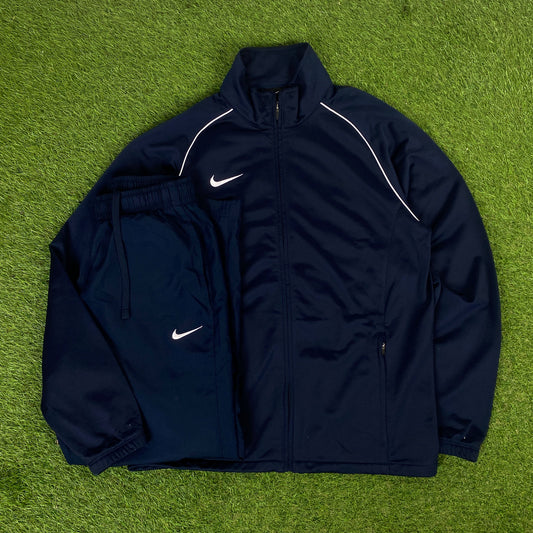 00s Nike Piping Windbreaker Jacket + Joggers Set Blue Medium