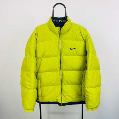 90s Nike Reversible Puffer Coat Jacket Blue Yellow Large