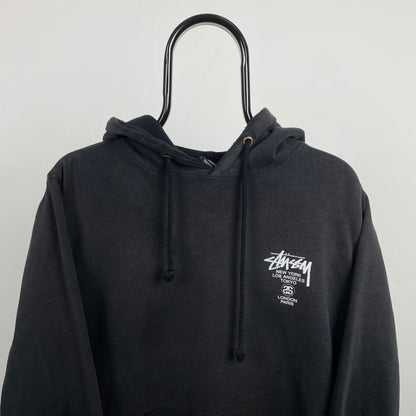 Retro 00s Stussy Thrashed Hoodie Black Medium