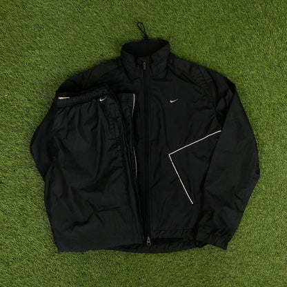 00s Nike Clima-Fit Piping Windbreaker Jacket + Joggers Set Black Small