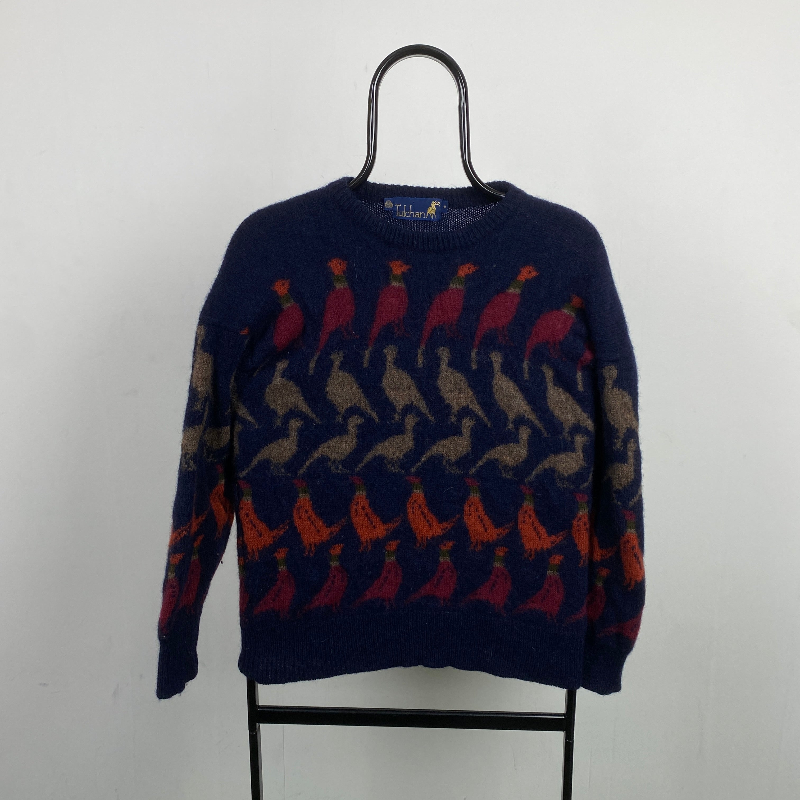 Retro Tulchan Pheasant Knit Sweatshirt Blue Medium