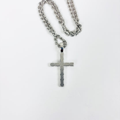 Bezelled Jesus Cross Necklace Silver