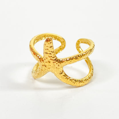 Retro Adjustable Star Fish Ring Gold