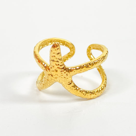 Retro Adjustable Star Fish Ring Gold