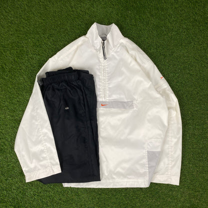 00s Nike Windbreaker Jacket + Joggers Set White Medium