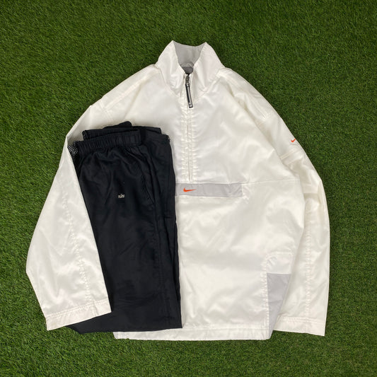 00s Nike Windbreaker Jacket + Joggers Set White Medium