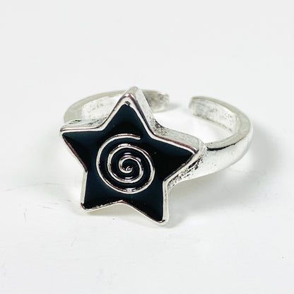 Adjustable Star Spiral Signet Ring Silver