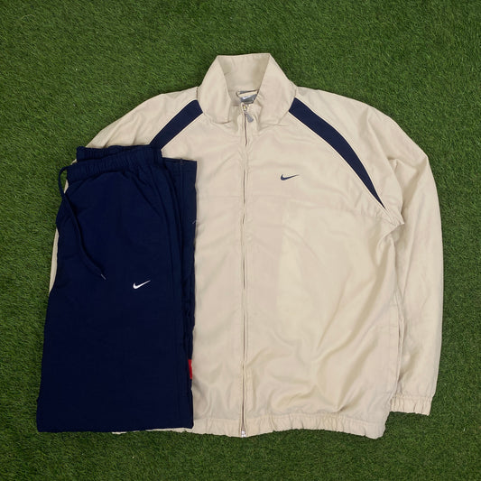 00s Nike Piping Tracksuit Jacket + Joggers Set Brown Large