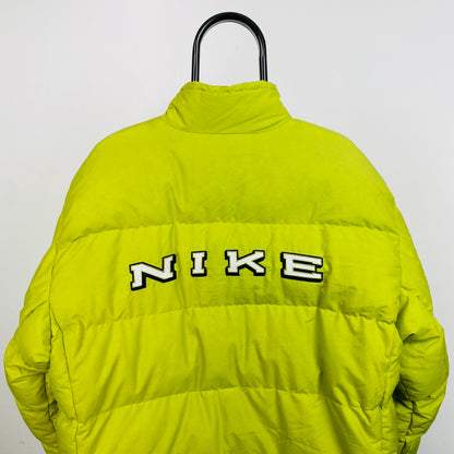 90s Nike Reversible Puffer Coat Jacket Blue Yellow Large