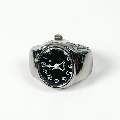 Retro Oval Watch Ring Silver Black