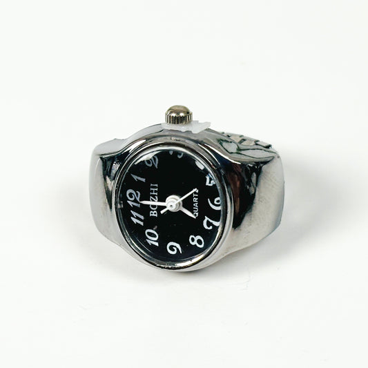 Retro Oval Watch Ring Silver Black