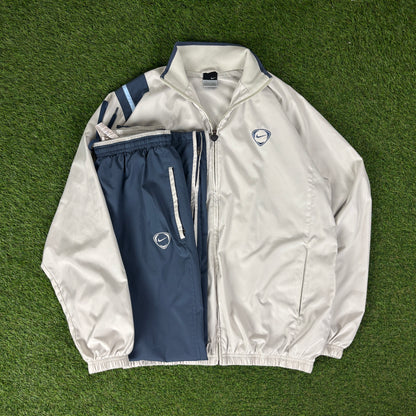00s Nike T90 Windbreaker Jacket + Joggers Set Brown Medium