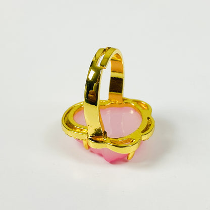 Retro Vintage Buddha Ring Gold Pink
