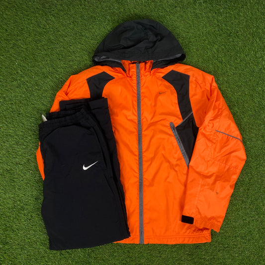 00s Nike Waterproof Windbreaker Jacket + Joggers Set Orange Small