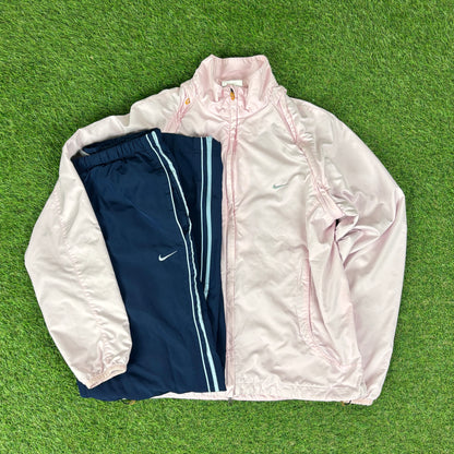 00s Nike Piping Windbreaker Jacket + Joggers Set Pink Women’s Medium