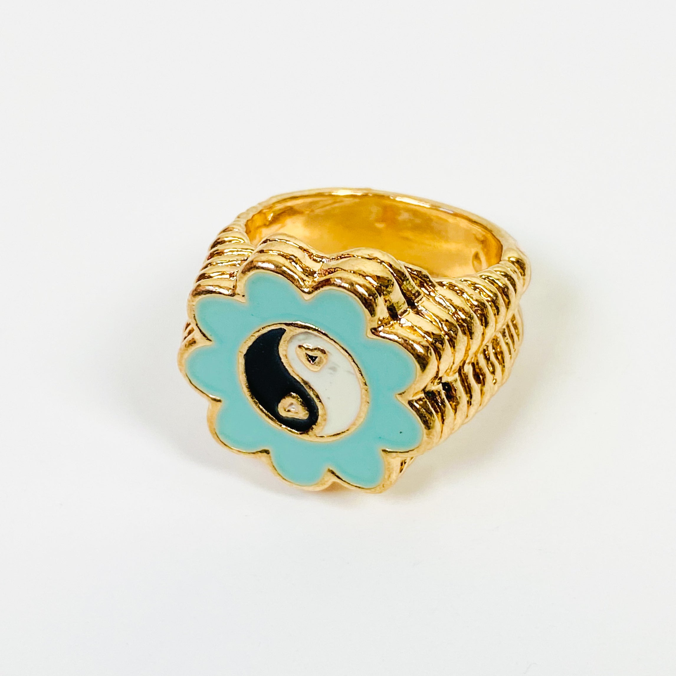 Retro Vintage Flower Ring Gold Blue