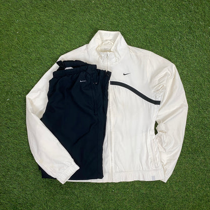 00s Nike Piping Windbreaker Jacket + Joggers Set White Small