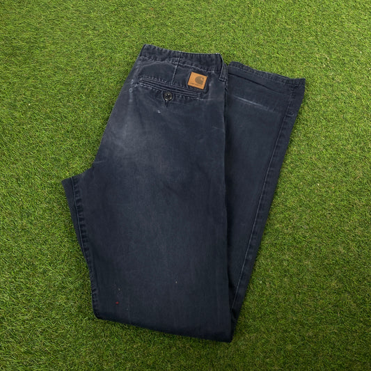 Retro Carhartt Workwear Trousers Joggers Blue Small