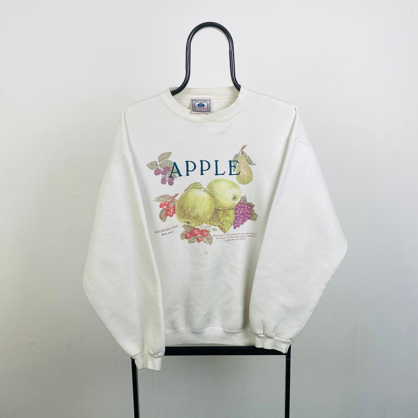 Retro 90s Apple Sweatshirt Cream White Medium