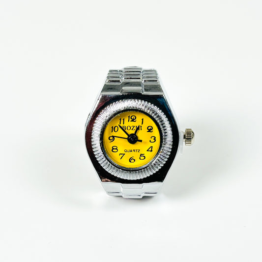 Retro Watch Ring Adjustable Silver Yellow