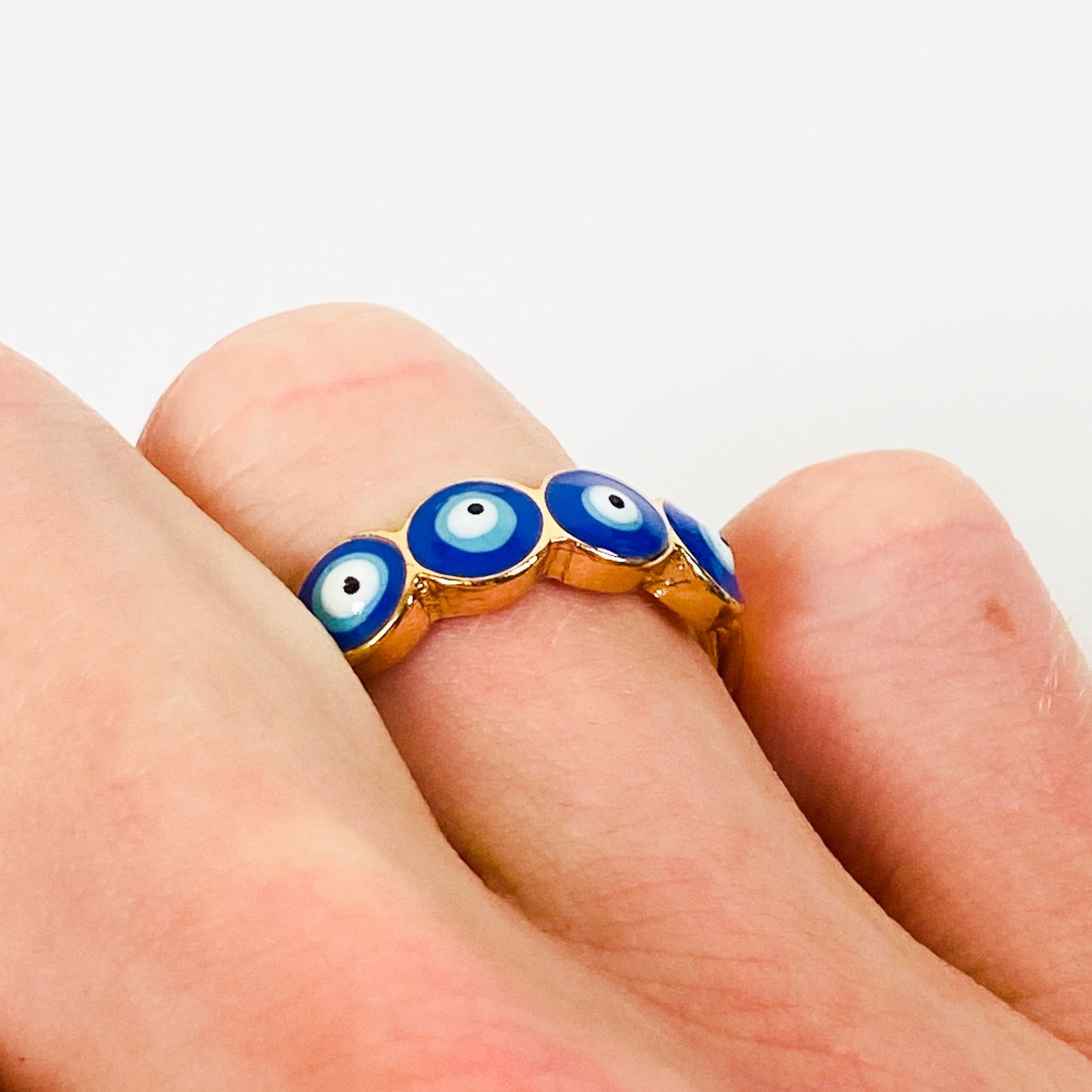 Retro Adjustable Evil Eye Ring Gold