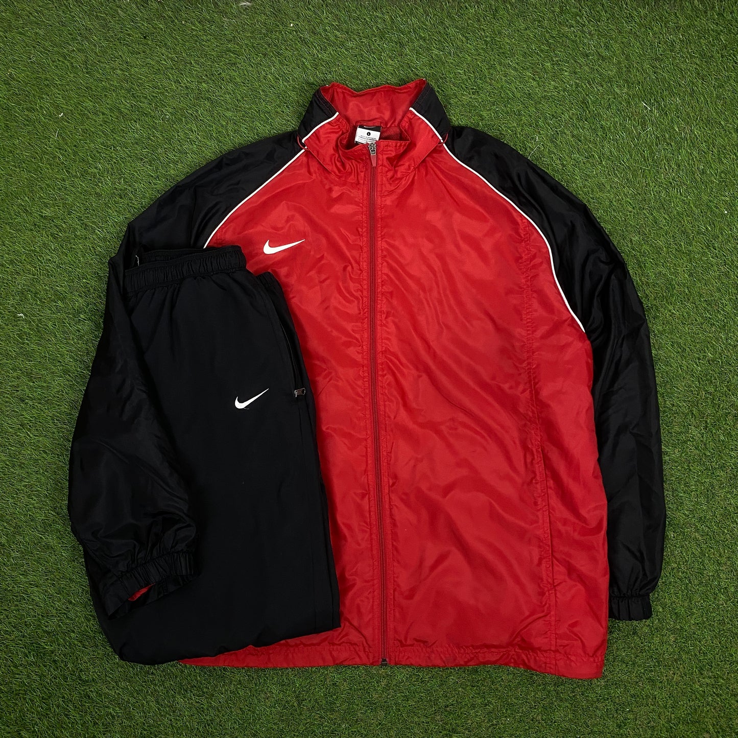 00s Nike Piping Tracksuit Jacket + Joggers Set Red Large