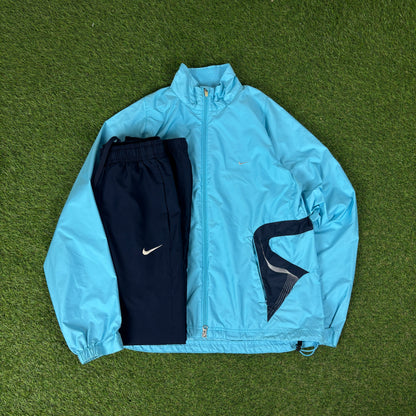 00s Nike Clima-Fit Tracksuit Jacket + Joggers Set Blue Large