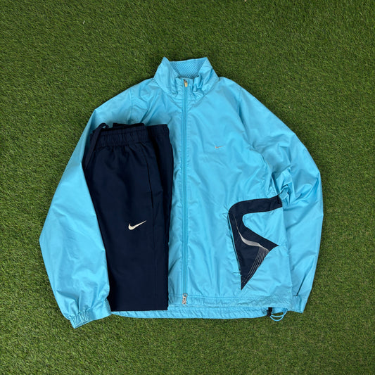 00s Nike Clima-Fit Tracksuit Jacket + Joggers Set Blue Large