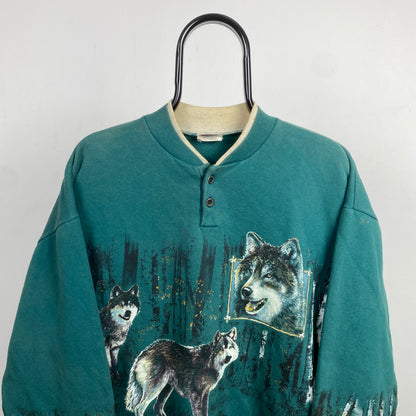 Retro Art Unlimited Wolf Sweatshirt Green Large