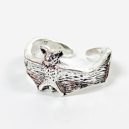 Retro Adjustable Bat Ring Silver