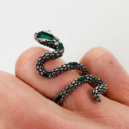 Retro Adjustable Snake Gem Ring Silver