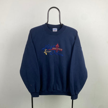 Retro 90s Gildan New Orleans Sweatshirt Blue XL